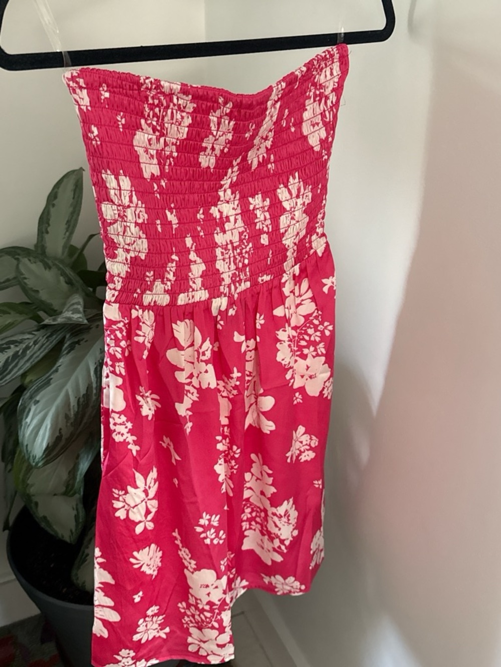 Pink Floral Smocked Strapless Sundress Beach Cover-Up